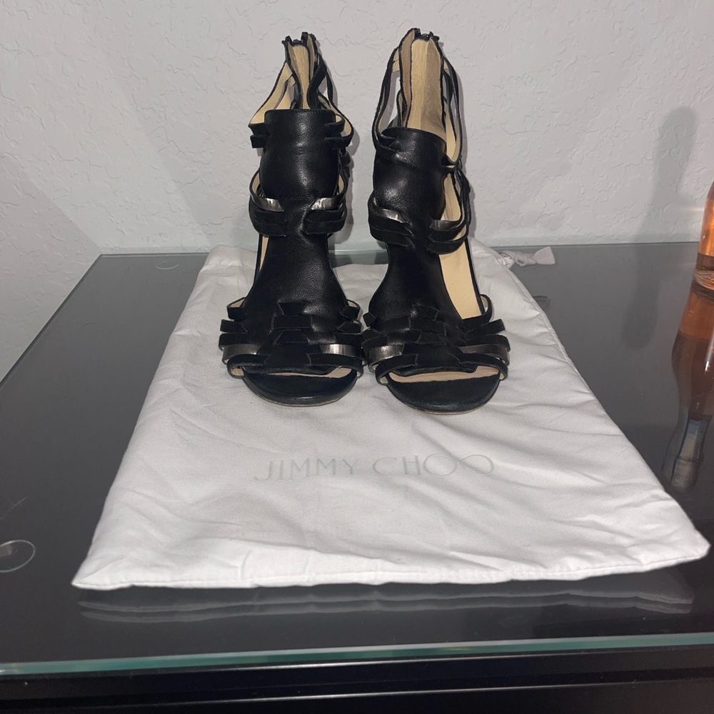 Jimmy Choo Black Leather Strappy Heels size 39